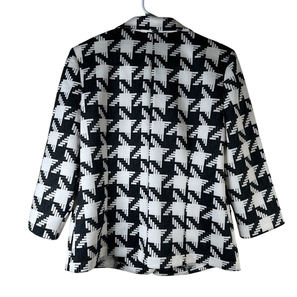 NYCC Bold Houndstooth Blazer Black White Single Gold Button Suit Jacket S - Picture 3 of 7